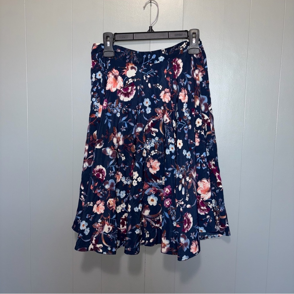 Ro & De Blue Floral Swing Circle Midi Skirt Medium